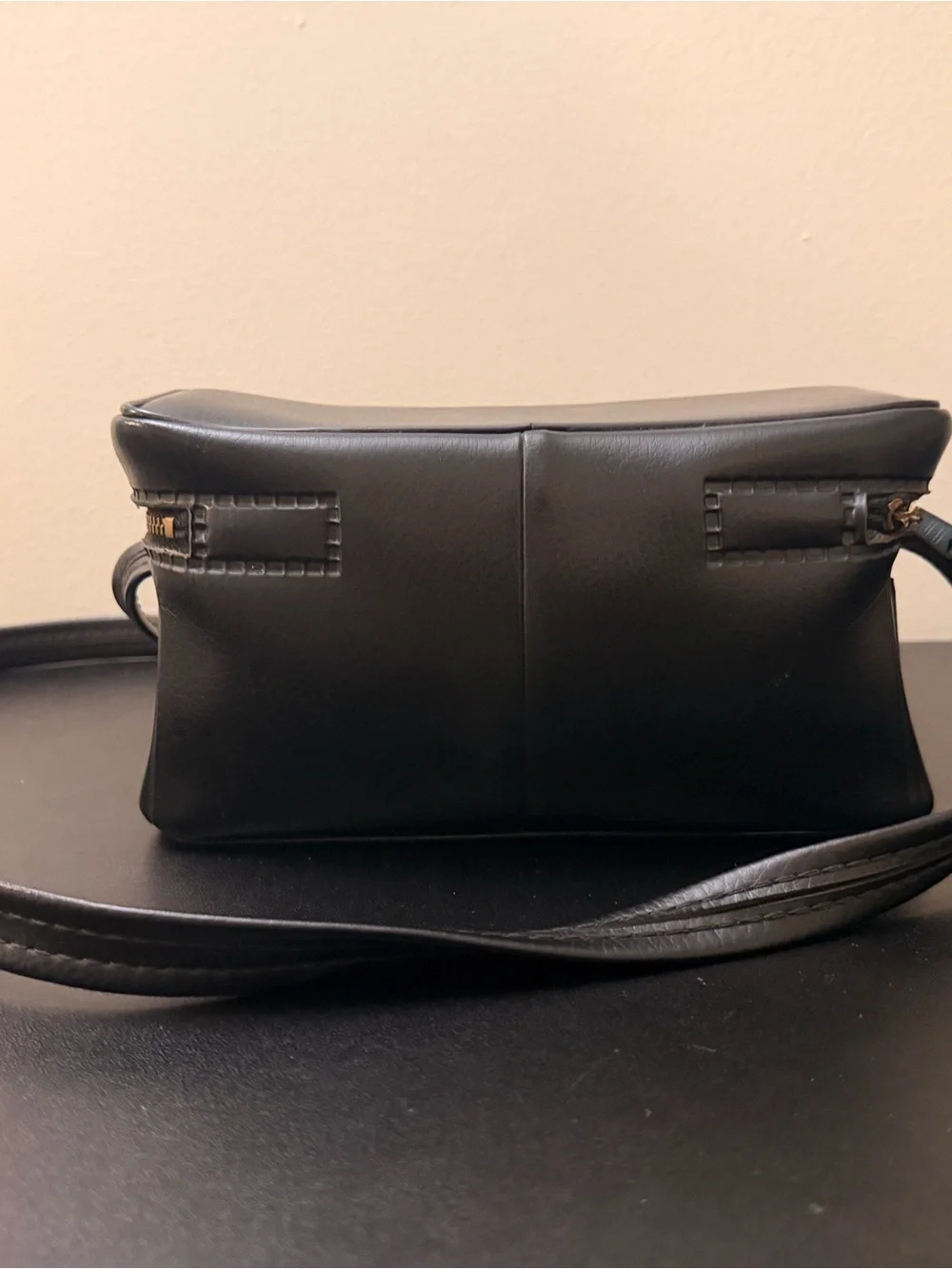 Vintage Kodak Black Leather Belt Bag with Gold Hardware